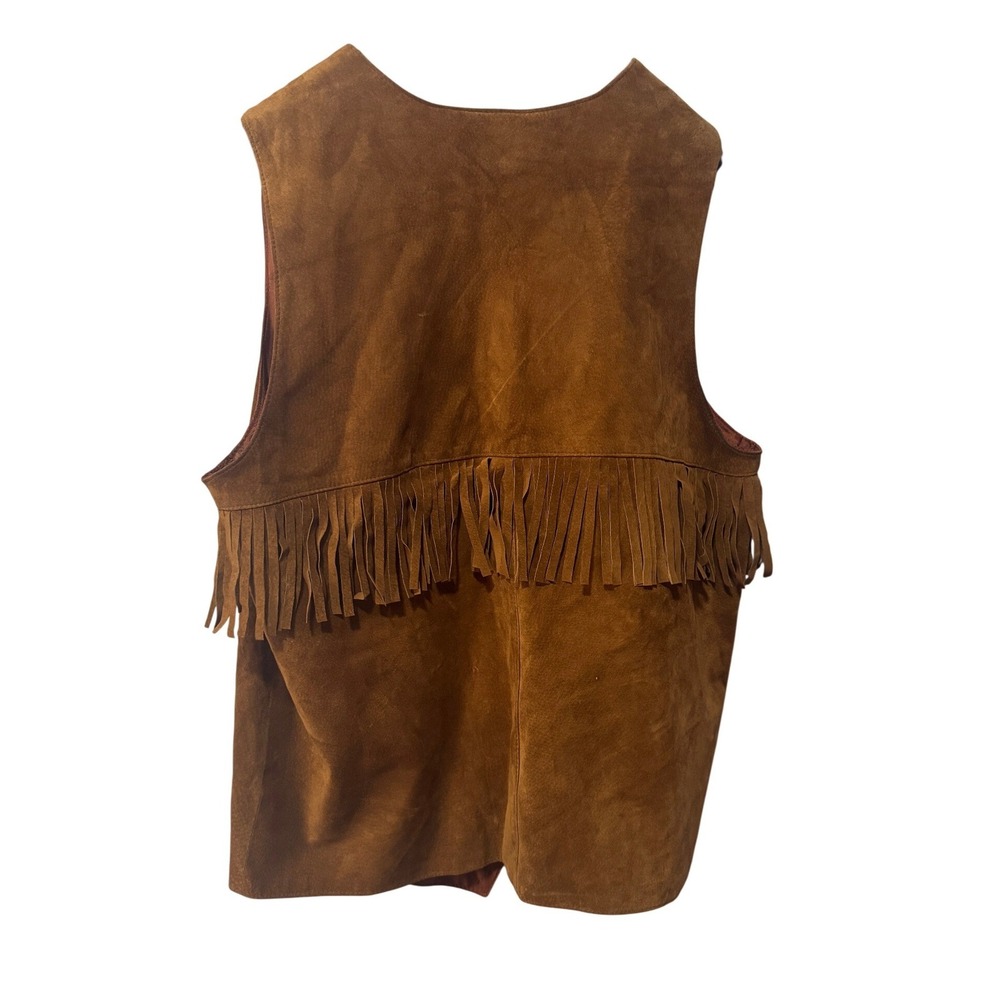 Tristan & Iseut Vintage Brown Suede Leather Fringe Western Vest Made in Canada L - Picture 4 of 5
